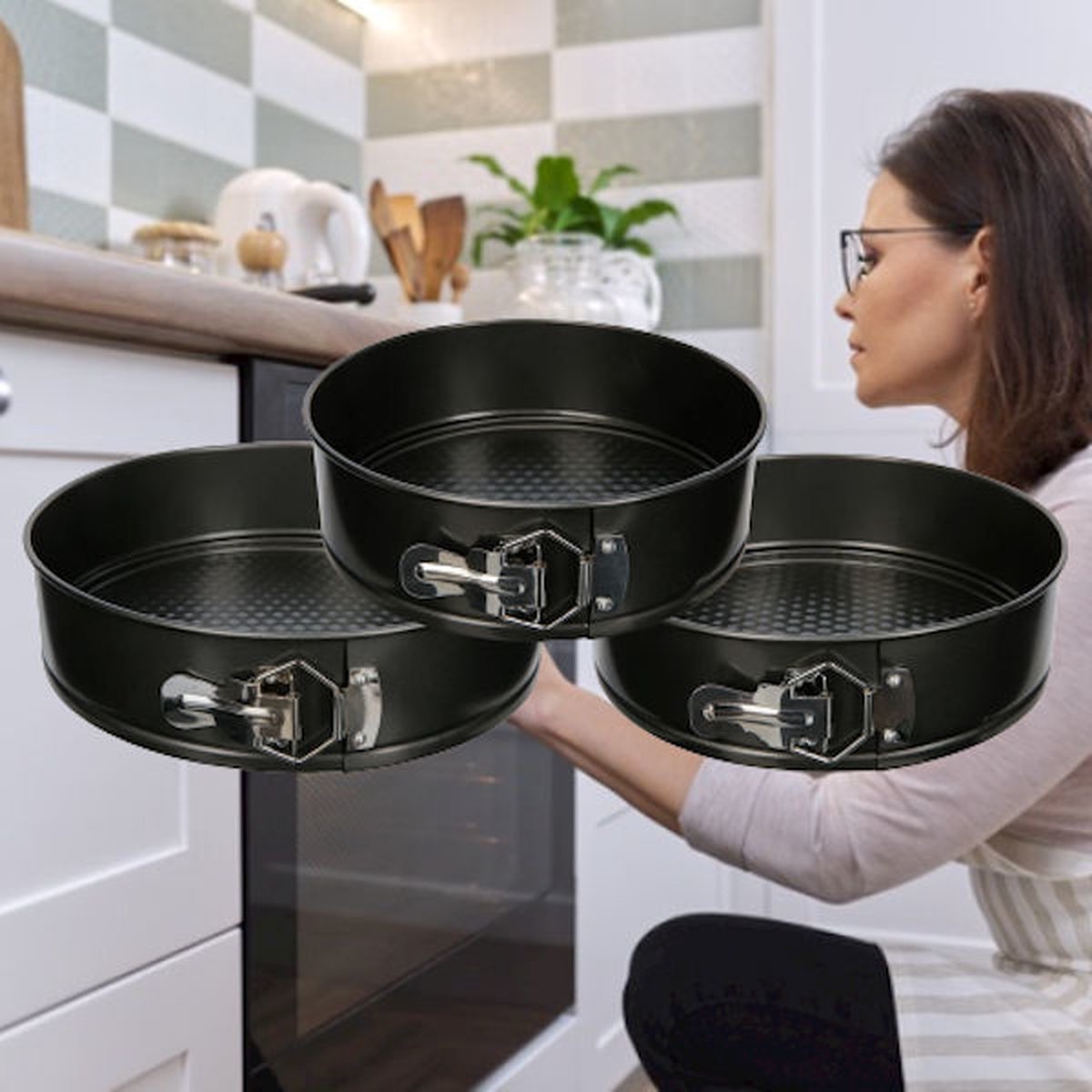 Ronde Springvormen Bakvorm Set - SET van 3 Stuks (Ø22 Ø24.5 Ø26cm) - Bakvormen Rond - Metaal - Cakevorm & Taartvorm – foto 6
