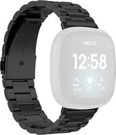 By Qubix geschikt voor Fitbit Versa 3 - Fitbit Versa 4 - Fitbit Sense 1 - Fitbit Sense 2 metalen schakelbandje - Zwart Smartwatchbandje bandje Armband Polsband Strap Band Watchband