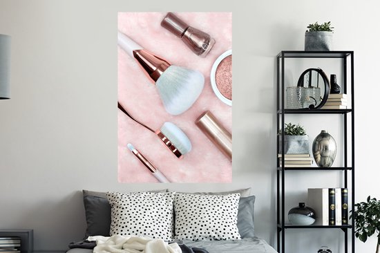 Sticker Muursticker Flat lay Beauty - Pinceaux de Maquillage - 80x120 cm - feuille autocollante - sticker mural repositionnable