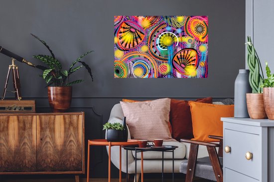 Sticker Muursticker Art psychédélique - Art psychédélique coloré avec motif unique - 90x60 cm - feuille autocollante - sticker mural repositionnable