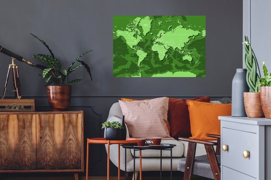 Stickers Stickers muraux - Carte du Wereldkaart - Tough - Vert - 90x60 cm - Feuille adhésive