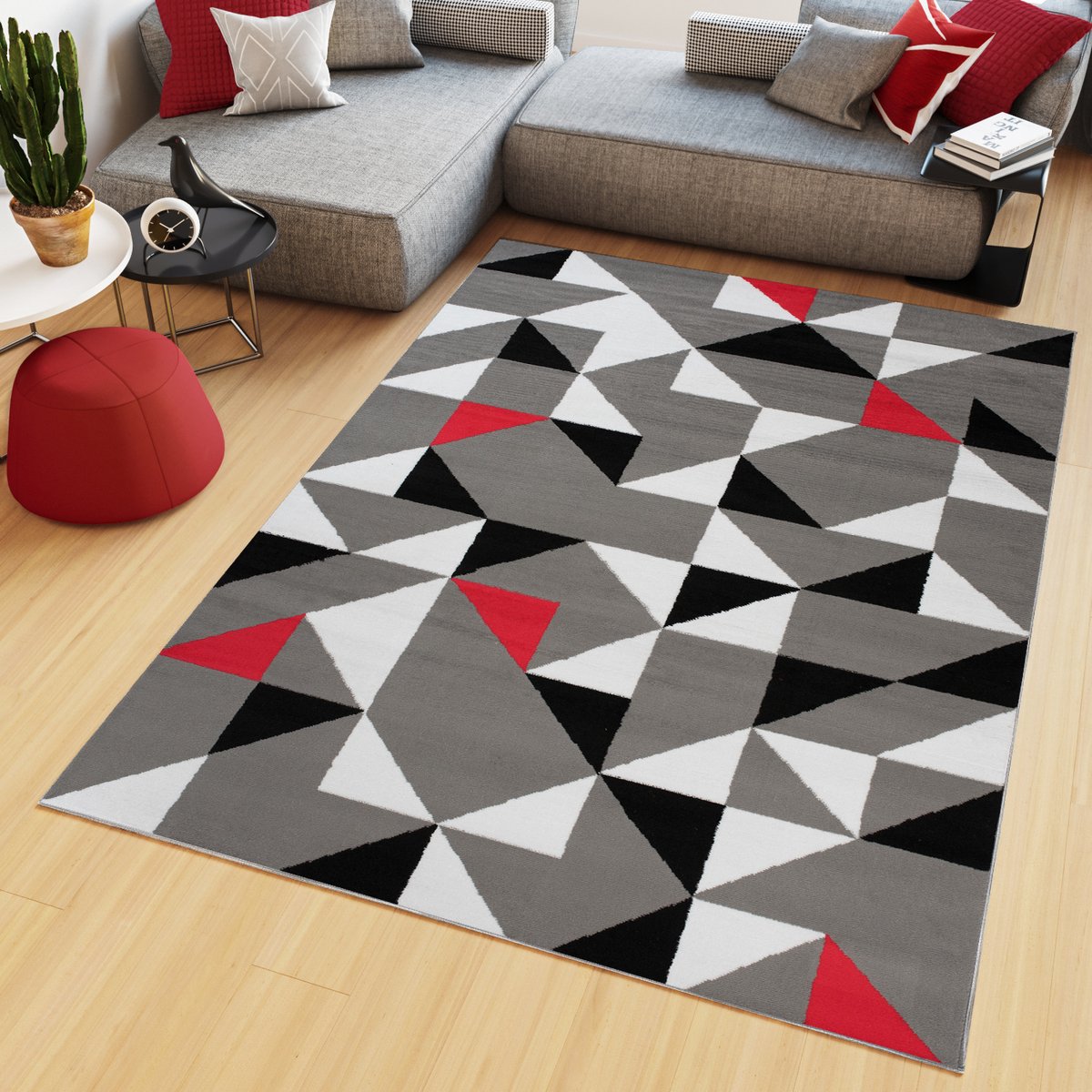 Tapiso Maya Vloerkleed Grijs Laagpolig Tapijt Maat- 180x250 Zwart Lichtgrijs Rood 2