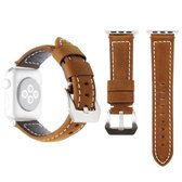 Lederen polshorloge band met roestvrijstalen gesp voor Apple Watch Series 3 & 2 & 1 38 mm (bruin)