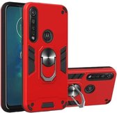 Voor Motorola Moto G8 Plus 2 in 1 Armor Series PC + TPU beschermhoes met ringhouder (rood)