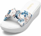 Strikdruk Dikke bodem Verhoogde wig Slippers Sandalen voor dames (Kleur: Blauw Maat: 40)