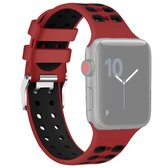 Voor Apple Watch Series 5 & 4 40mm / 3 & 2 & 1 38mm tweekleurige double-breasted siliconen vervangende polsband horlogeband (rood zwart)