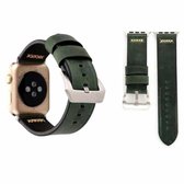 Voor Apple Watch Series 3 & 2 & 1 42 mm retro XX lijnpatroon lederen polshorloge band (groen)