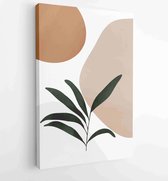 Earth tone background foliage line art drawing with abstract shape 4 - Moderne schilderijen – Vertical – 1928942342 - 50*40 Vertical