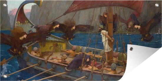 Tuinposter Odysseus en de Sirenen - schilderij van John William Waterhouse - 80x40 cm - Wanddecoratie Buiten - Tuinposter - Tuindoek - Schuttingposter - Tuinschilderij