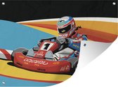 Tuinschilderij Een illustratie van een snelle go-kartbestuurder - 80x60 cm - Tuinposter - Tuindoek - Buitenposter