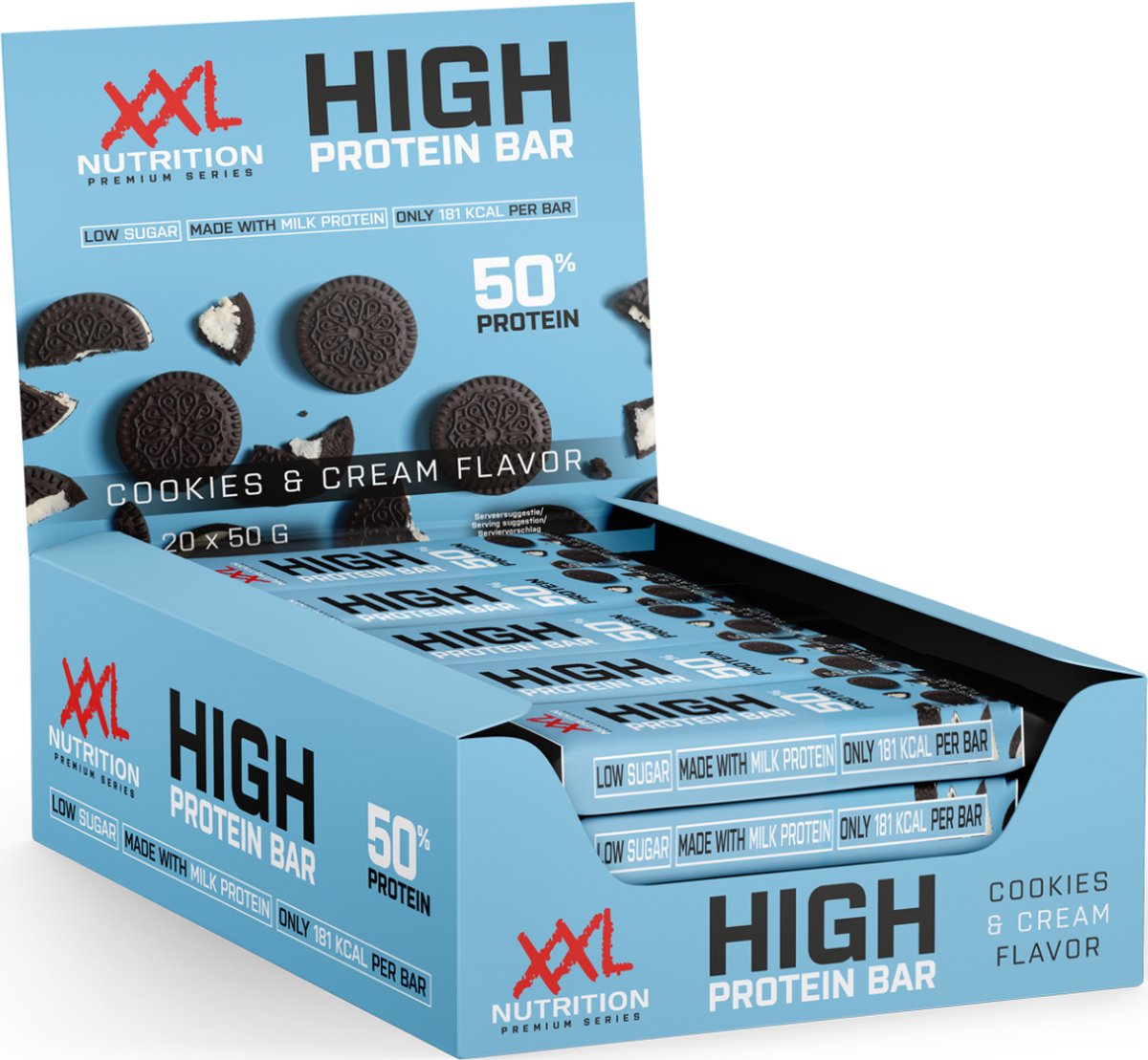 Goedkoopste XXL Nutrition - High Protein Bar 2.0 - 25 Gram Eiwit - Eiwitrepen, Eiwitreep, Proteine Repen - Cookies & Cream - 20 Pack