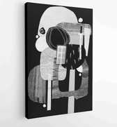 Hand drawn abstract composition of a modern art style. Raster illustration with geometric elements and architectural style. Collage of pasted paper. - Moderne schilderijen - Vertic