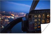 Poster Cockpit van een vliegtuig in de nacht - 30x20 cm