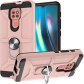 Voor Motorola Moto G9/G9 Play/E7 Plus War-god Armor TPU + PC Schokbestendige magnetische beschermhoes met ringhouder (roségoud)