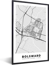 Fotolijst incl. Poster - Stadskaart - Bolsward - Grijs - Wit - 20x30 cm - Posterlijst - Plattegrond