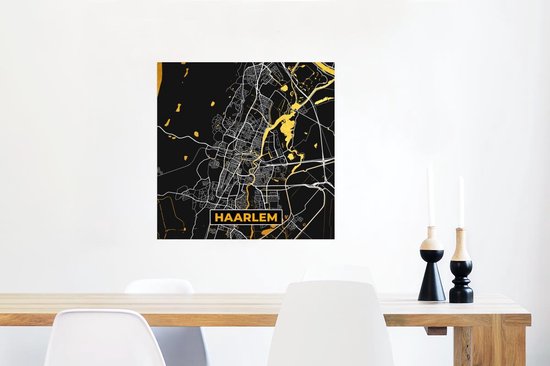 Poster Carte - Haarlem - Or - Zwart - 50x50 cm