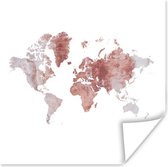 Poster Wereldkaart - Rood - Grijs - 30x30 cm