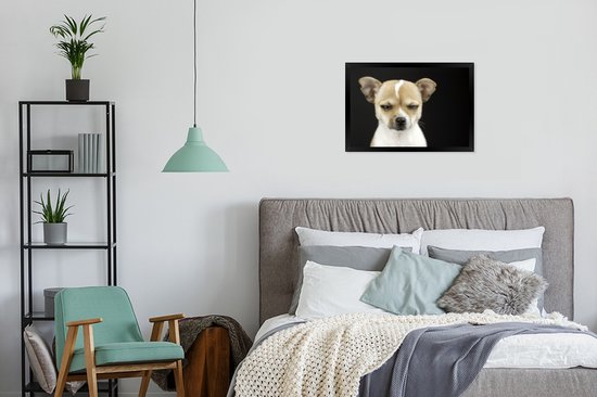 Photo encadrée - Chien hurlant sur fond noir cadre photo noir sans passe partout 60x40 cm - Affiche encadrée (Décoration murale salon / chambre)