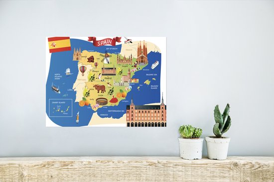 Carte d'Espagne avec illustrations de sites poster 40x30 cm - petit -  Tirage photo sur... | bol.com