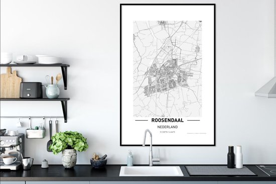 Photo encadrée - Plan de la ville Roosendaal cadre photo noir avec passe partout blanc 80x120 - Plan 80x120 cm - Affiche encadrée (Décoration murale salon / chambre)