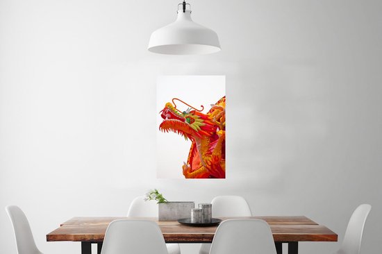 Poster Dragon chinois rouge sur fond blanc 40x60 cm - Tirage photo sur Poster (décoration murale salon / chambre)