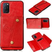 Voor OPPO A93 5G dubbele gesp PU + TPU schokbestendige magnetische beschermhoes met kaartsleuven en houder (rood)