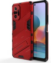 Voor Geschikt voor Xiaomi Redmi Note 10 Pro Punk Armor 2 in 1 PC + TPU schokbestendig hoesje met onzichtbare houder (rood)