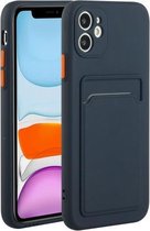 Card Slot Design Shockproof TPU beschermhoes voor iPhone 12 (donkerblauw)