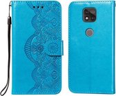 Voor Motorola Moto G Power (2021) Flower Vine Embossing Pattern Horizontale Flip Leather Case met Card Slot & Holder & Wallet & Lanyard (Blue)