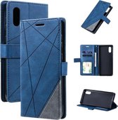 Voor Samsung Galaxy A02 (EU-versie) Skin Feel Splicing Horizontale flip lederen tas met houder & kaartsleuven & portemonnee & fotolijst (blauw)