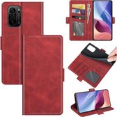 Voor Xiaomi Redmi K40 Pro / K40 / Poco F3 / Mi 11i Dubbelzijdige magnetische gesp Horizontale flip lederen tas met houder & kaartsleuven & portemonnee (rood)