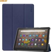 ENKAY PU-leer + plastic smartcase met drievoudige houder voor Amazon Fire HD 10/10 Plus (2021) (donkerblauw)