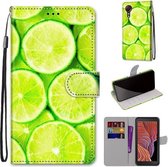 Voor Samsung Galaxy Xcover 5 Gekleurde Tekening Cross Textuur Horizontale Flip PU Lederen Case met Houder & Kaartsleuven & Portemonnee & Lanyard (Groene Citroen)