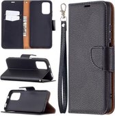 Voor Xiaomi Redmi Note 10 4G Litchi Textuur Pure Kleur Horizontale Flip Leren Case met Houder & Kaartsleuven & Portemonnee & Lanyard (Zwart)