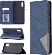 Voor Samsung Galaxy A02 Rhombus Texture Horizontale Flip Magnetische Leren Case met Houder & Kaartsleuven (Blauw)