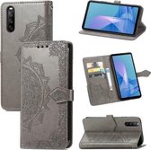 Voor Sony Xperia 1 III Mandala Embossing Patroon Horizontale Flip Leren Case met Houder & Kaartsleuven & Portemonnee & Lanyard (Grijs)