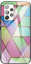 Voor Samsung Galaxy A32 5G Abstract Marble Pattern Glass beschermhoes (Rhombus Gradient)