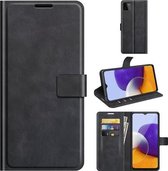 Voor Samsung Galaxy A22 5G Retro Kalfspatroon Gesp Horizontale Flip Leren Case met Houder & Kaartsleuven & Portemonnee (Zwart)