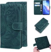 Voor OPPO Find X3 Neo / Reno5 Pro + 5G Tiger Embossing Pattern Horizontale Flip lederen tas met houder & kaartsleuven & portemonnee (groen)