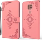 Voor Motorola Moto G9 Spelen Reliëf Fortuin Bloem Patroon Horizontale Flip Leren Case met Houder & Kaartsleuf & Portemonnee & Lanyard (Roze)