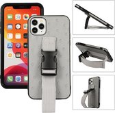 Sportarmband PC + PU-lederen achterkant met riem en houderfunctie voor iPhone 12/12 Pro (grijs)