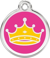 Queen's Crown Hot Pink roestvrijstalen hondenpenning large/groot dia. 3,8 cm RedDingo