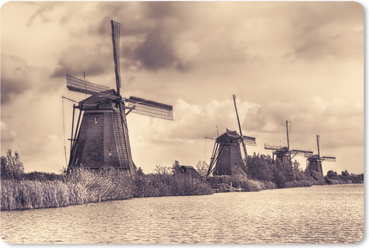 Muismat Molens van Kinderdijk - De Nederlandse Kinderdijkse molens in oude stijl muismat rubber - 27x18 cm - Muismat met foto