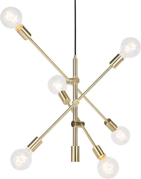 QAZQA sydney - Retro Hanglamp voor boven de eettafel | in eetkamer - 6 lichts - Ø 780 mm - Messing - Woonkamer | Slaapkamer | Keuken
