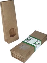 Blokbodemzakjes XS - bruin kraft papier - met venster - 25 stuks - 7x4x20 cm - uitdeelzakjes
