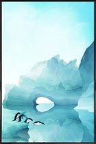 JUNIQE - Poster in kunststof lijst Penguins by Day -20x30 /Blauw &