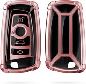 kwmobile autosleutelhoes voor BMW 3-knops draadloze autosleutel (alleen Keyless Go) - TPU beschermhoes - sleutelcover - Transformer Sleutel design - hoogglans roségoud / zwart