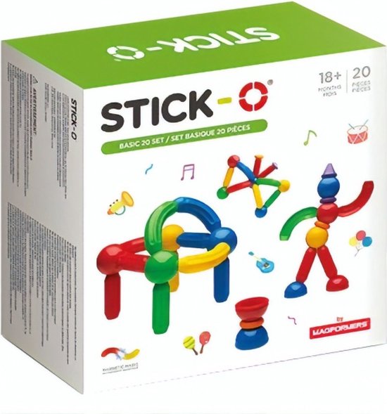 Stick-O Basic Set - Magnetisch Bouwspeelgoed - 20-delig - Montessori Speelgoed - vanaf 18 maanden