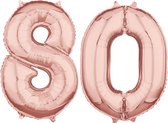 Helium cijfer ballonnen 80  rosé goud.