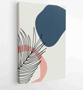 Palm leaves wall art vector set. Earth tone boho foliage line art drawing with abstract shape. 2 - Moderne schilderijen – Vertical – 1870962286 - 80*60 Vertical